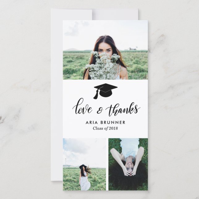 Anúncio Graduate Amor e Agradecimento Três Foto Moderno (Frente)