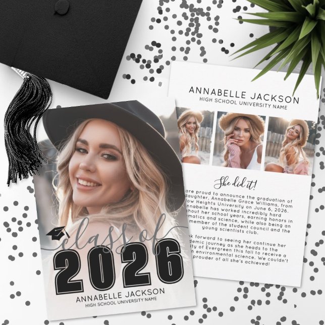 Anúncio Graduate Black White Photo Graduation (Graduate Black White Photo Graduation Announcement )