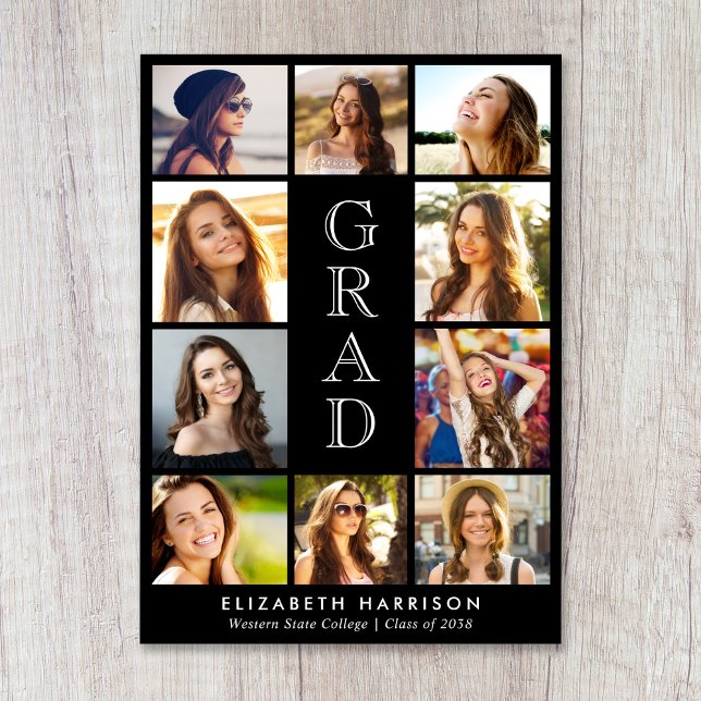 Anúncio Graduation Photo Collage Black (Graduation Photo Collage Black Announcement)