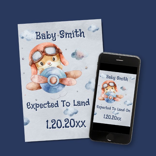 Anúncio Gravidez de aterrissagem do avião em condições de  (Cute Baby Boy Airplane Pregnancy Announcement)