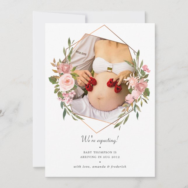 Anúncio Gravidez Geométrica de Fotos Dourada e Blush (Frente)