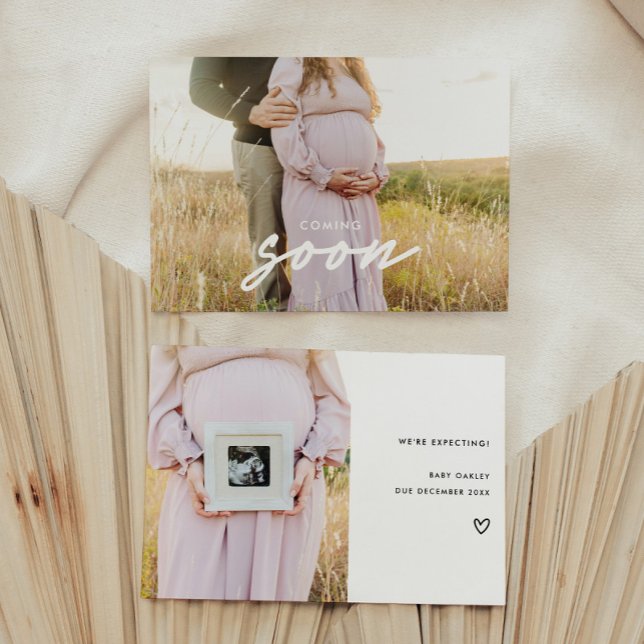 Anúncio Gravidez Moderna com 2 Fotografias Bebê "Em Breve" (Criador carregado)