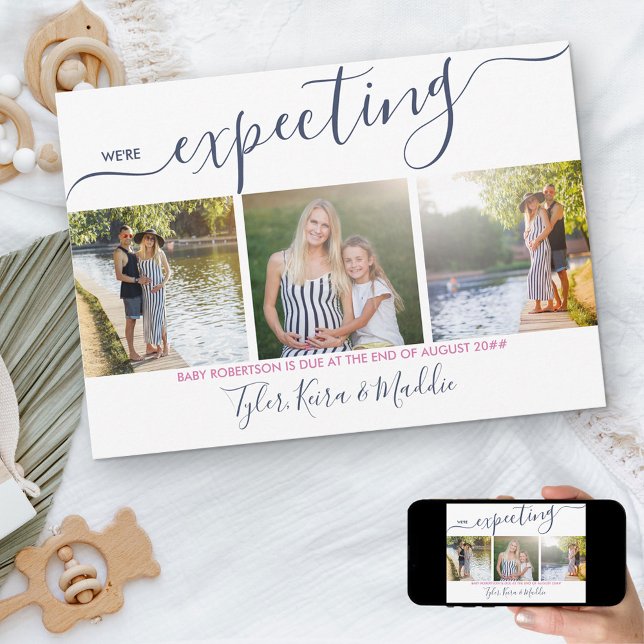 Anúncio Gravidez rosa com Marinho de fotos quadrada Elegan (Criador carregado)