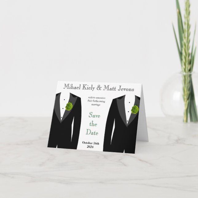 Anúncio Green Carnation Gay Wedding Save The Date Notecard (Frente)