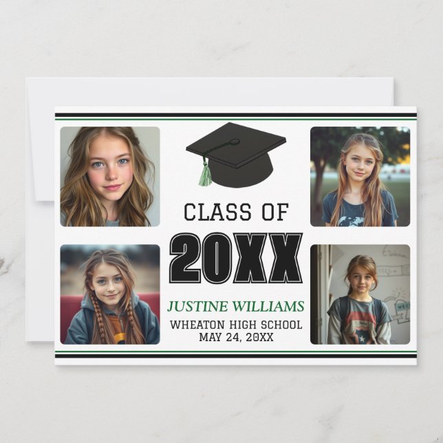 Anúncio Green Graduation  Announcement (Frente)