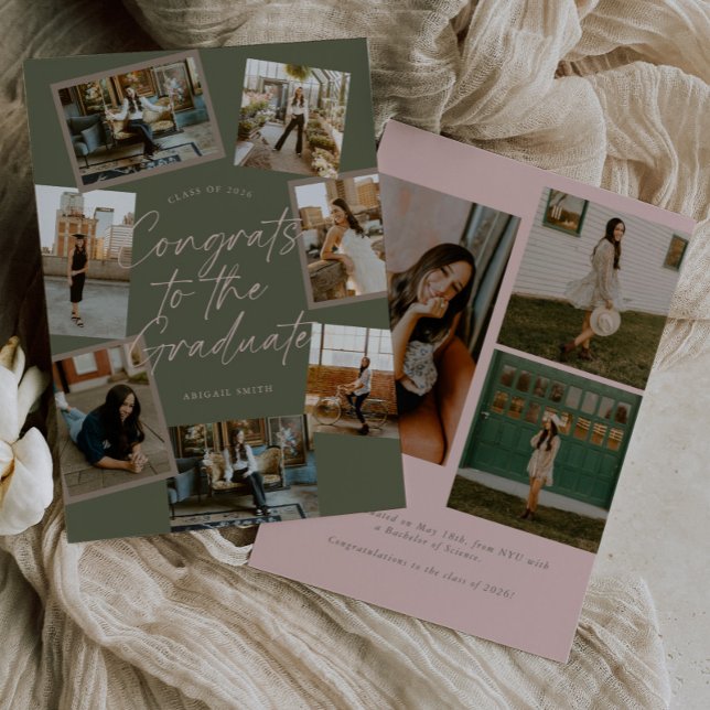 Anúncio Green & Pink Photo Collage Graduation (Criador carregado)