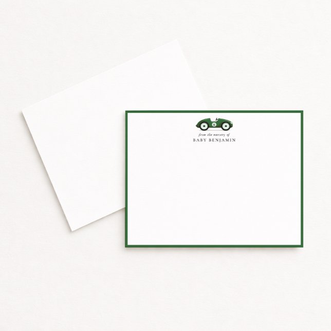 Anúncio Green Retro Car Nursery Note Card (Criador carregado)