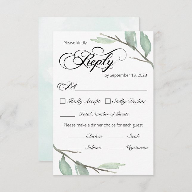Anúncio Greenery Branches RSVP Card (Frente/Verso)