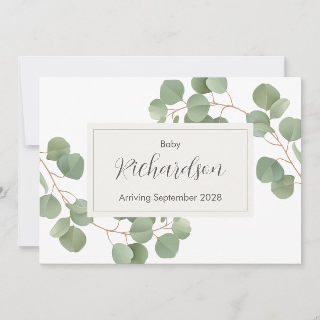 Anúncio Greenery Eucalyptus Pregnancy Announcement Card (Frente)