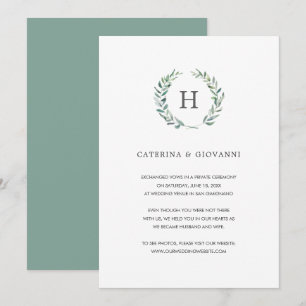 Anúncio Greenery Wreath Elegante Monograma Casamento Elope