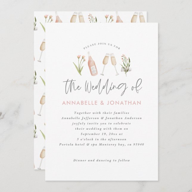 Anúncio guião floral de flor silvestre champanhe moderno (Frente/Verso)