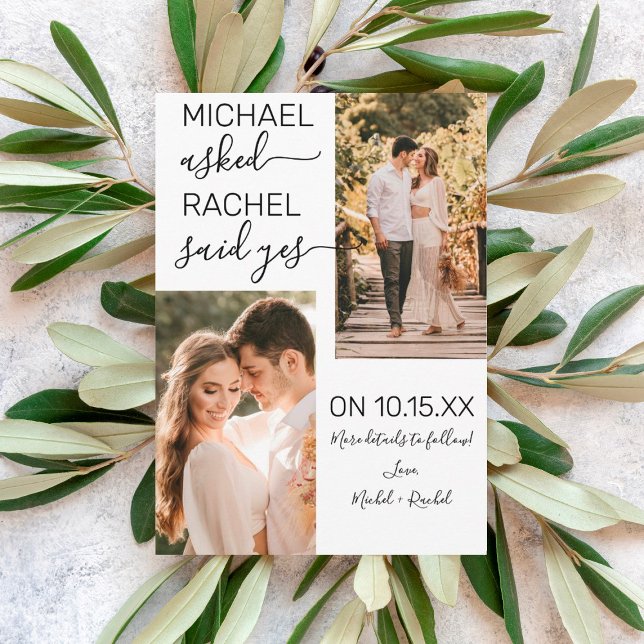 Anúncio He Asked She Said Yes Simple White Engagement Anno (Criador carregado)