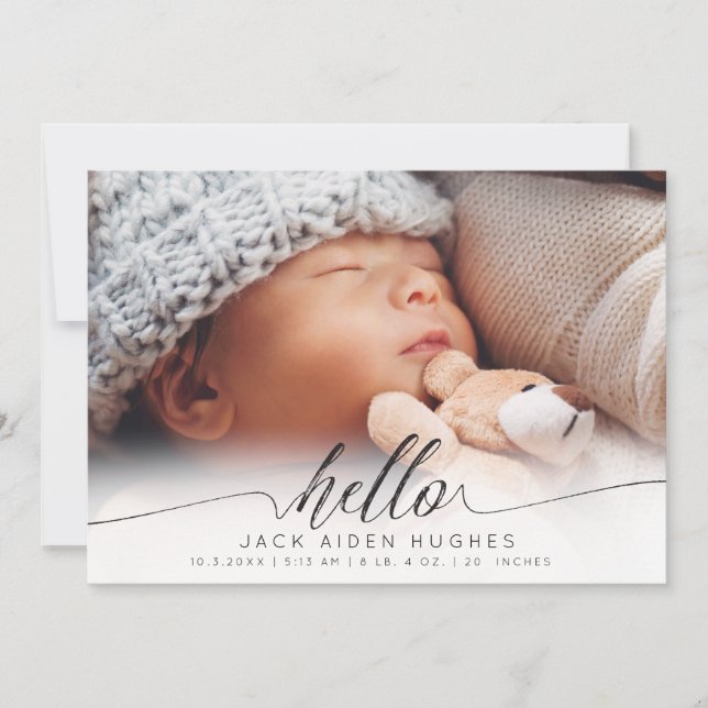 Anúncio Hello Baby Boy Girl Birth Announcement Photo Cards (Frente)