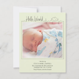 Anúncio Hello, World Baby Announcement Card