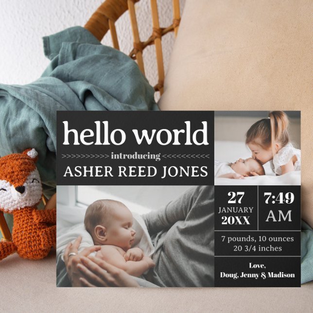 Anúncio Hello World Birth Announcement - Black & White (Criador carregado)