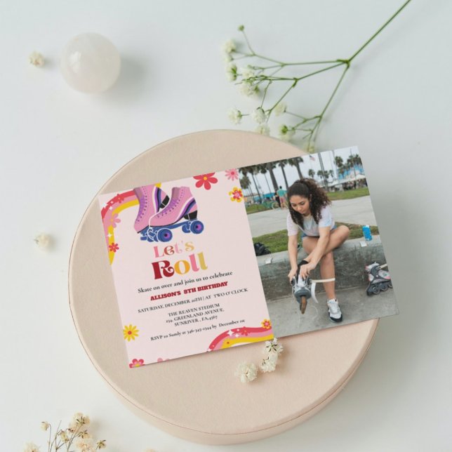 Anúncio Ice Skating Retro Groovay Birthday vamos Girls (Criador carregado)