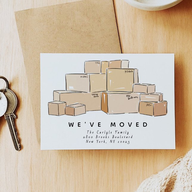 Anúncio Ilustração de Caixas de Mudança Mudamos (Moving Boxes Illustration We've Moved Moving Announcement)