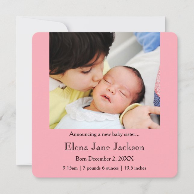 Anúncio Irmão 3x5 anunciando o nascimento da irmã rosa (Frente)