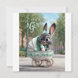 Anúncio It’s a Girl Baby: Cute Bunny in Green Stroller