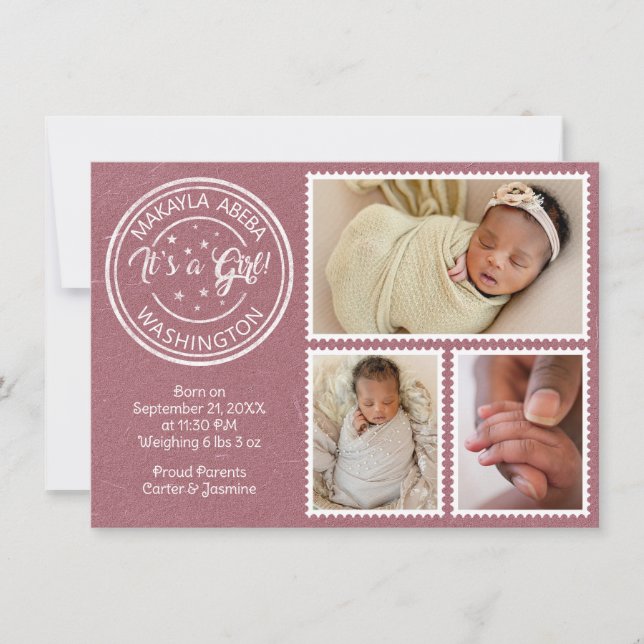 Anúncio It's a Girl! Postage Stamps (Frente)