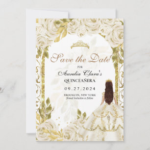 Anúncio Ivory White Floral Princesa Dourada Arco Quinceane