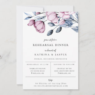 Anúncio Jantar de Ensaios Floral Azul Empoeirado Rosa