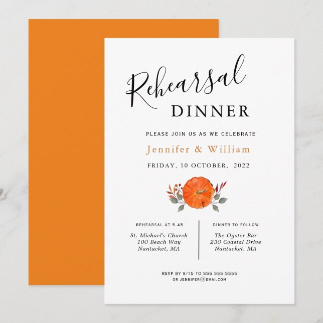 Anúncio Janto de Ensaio de Casamento de Abóbora de Aquarel (Frente/Verso)