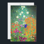 Anúncio Jardim Flor Gustav Klimt<br><div class="desc">Cartão com a pintura a óleo do Jardim Flor de Gustav Klimt (1906). Um belo jardim de flores roxas,  vermelhas,  brancas,  azuis e laranja. Um presente de excelente para fãs de Arte Nouveau e de Arte Austríaca.</div>