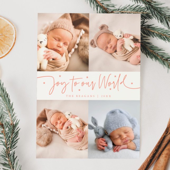 Anúncio Joy To Our World Peach Multi Photo Birth (Criador carregado)