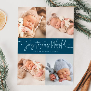 Anúncio Joy To Our World Teal Multi Photo Birth