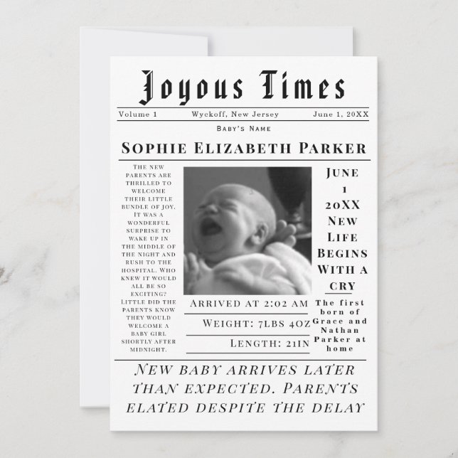 Anúncio Joyous Newborn Times Birth (Frente)