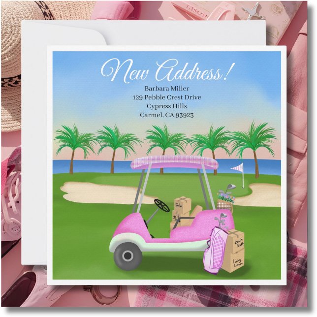 Anúncio Ladies Pink Golf Cart Moving Boxes Beach Golf  (Criador carregado)
