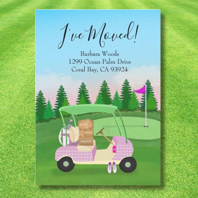 Anúncio Ladies Pink Golf Cart Moving Boxes Golf Course  (Criador carregado)