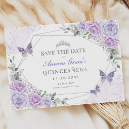 Anúncio Lavanda Silver Rosas Quinceanera Salve a Data