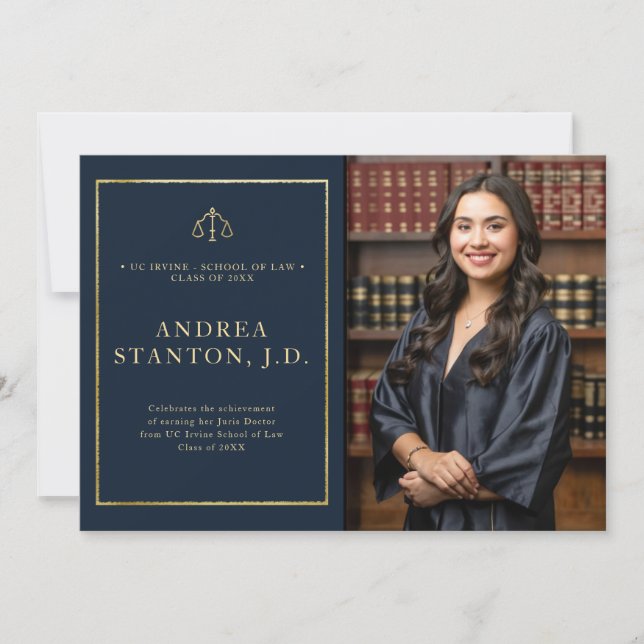 Anúncio Law School Graduation Gold Frame Photo Modern Navy (Frente)