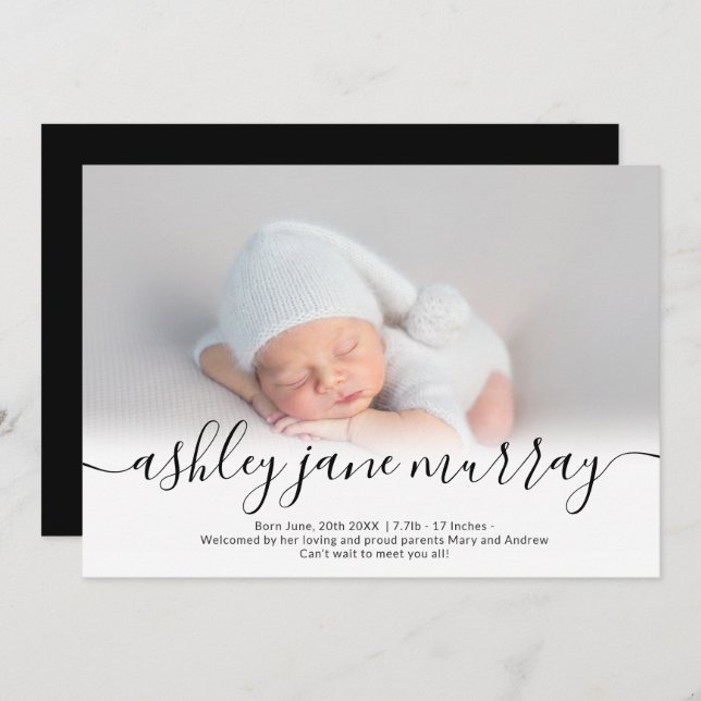 Anúncio Letra cardíaca fotográfica neutra negra nascença (Frente/Verso)