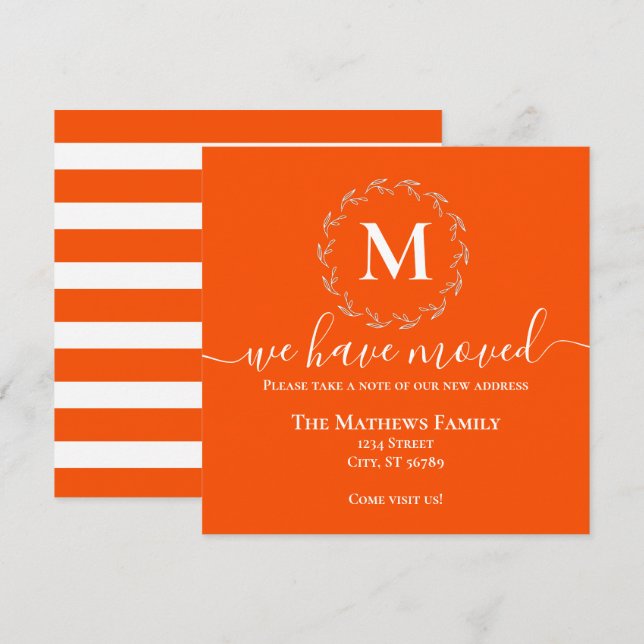 Anúncio Letra Maiúscula Laranja e Branco com Coroa de Mono (Frente/Verso)