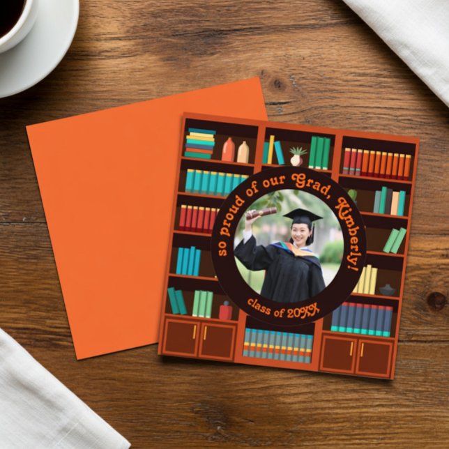 Anúncio Library-Themed Graduation Announcement Card (Criador carregado)
