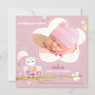 Anúncio Lil Owls Pink Baby Girl Foto Birth