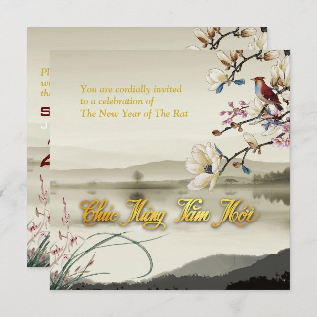 Anúncio Linda cena bucólica do Ano do Rato Vietnamita 2020 (Frente/Verso)