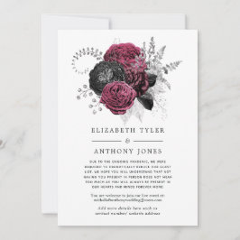 Anúncio Lista de Convidados de Casamento Floral Preto e Pr