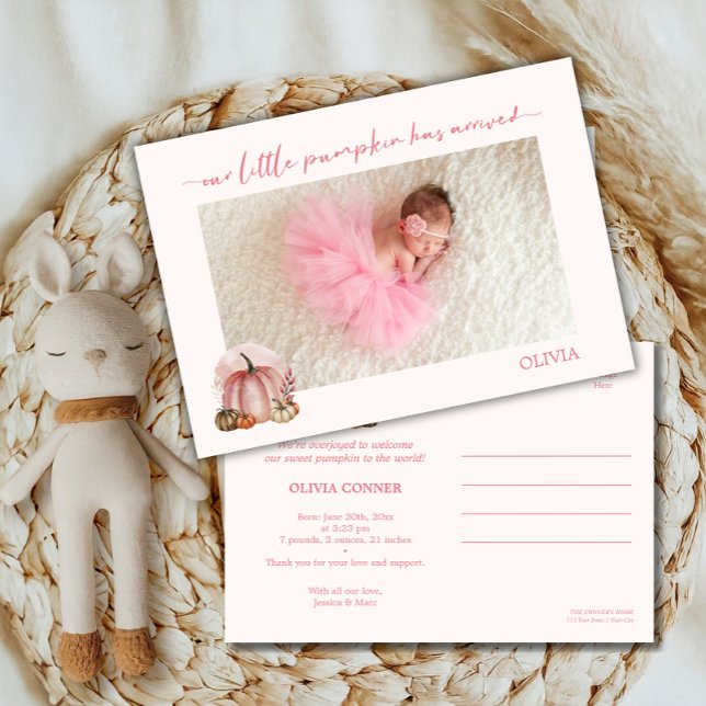 Anúncio Little Pumpkin Has Arrived Fall Baby Announcement (Criador carregado)