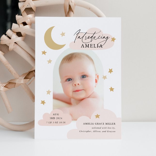 Anúncio Lua Estrelas Nuvens Arch Foto Rosa Blush Nasciment (Criador carregado)