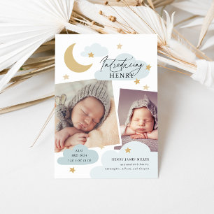 Anúncio Lua Stars Nuvens Colagem Foto Bebê Azul Nascimento