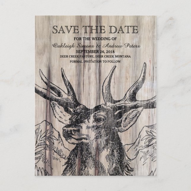 Anúncio Madeira Rústica | Cartão Postal de Save the Date c (Frente)