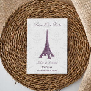 Anúncio Magenta Eiffel Tower Damask Save Date (O Damasco D