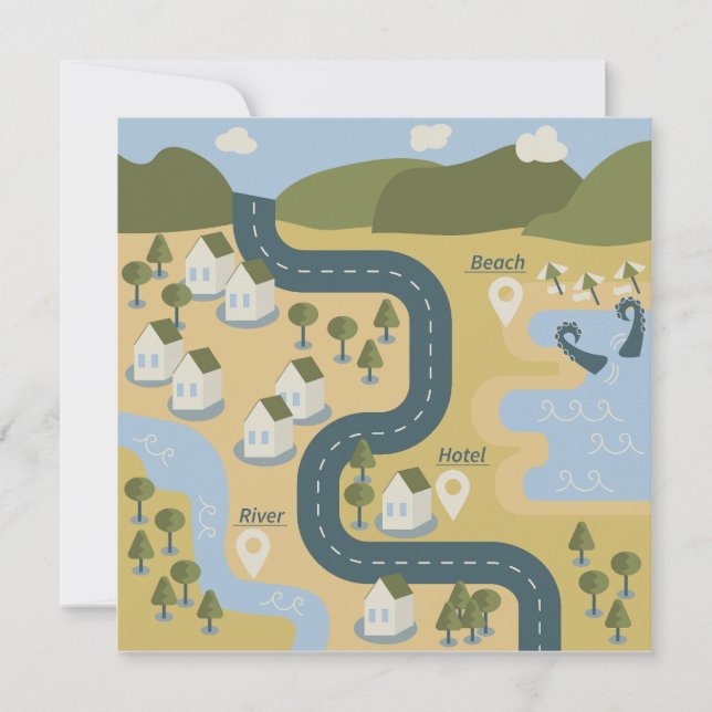 Anúncio mapa de viagem de férias do cenário de cartoon na  (Frente)