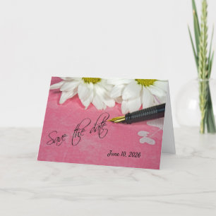 Anúncio margarida e caneta salvar a data