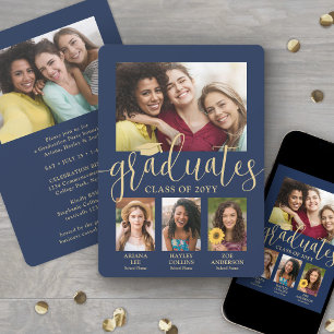 Anúncio Marinho de Colagem de Fotos de Graduação Tripla e 