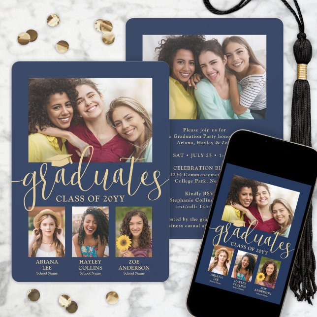 Anúncio Marinho de Colagem de Fotos de Graduação Tripla e  (Criador carregado)